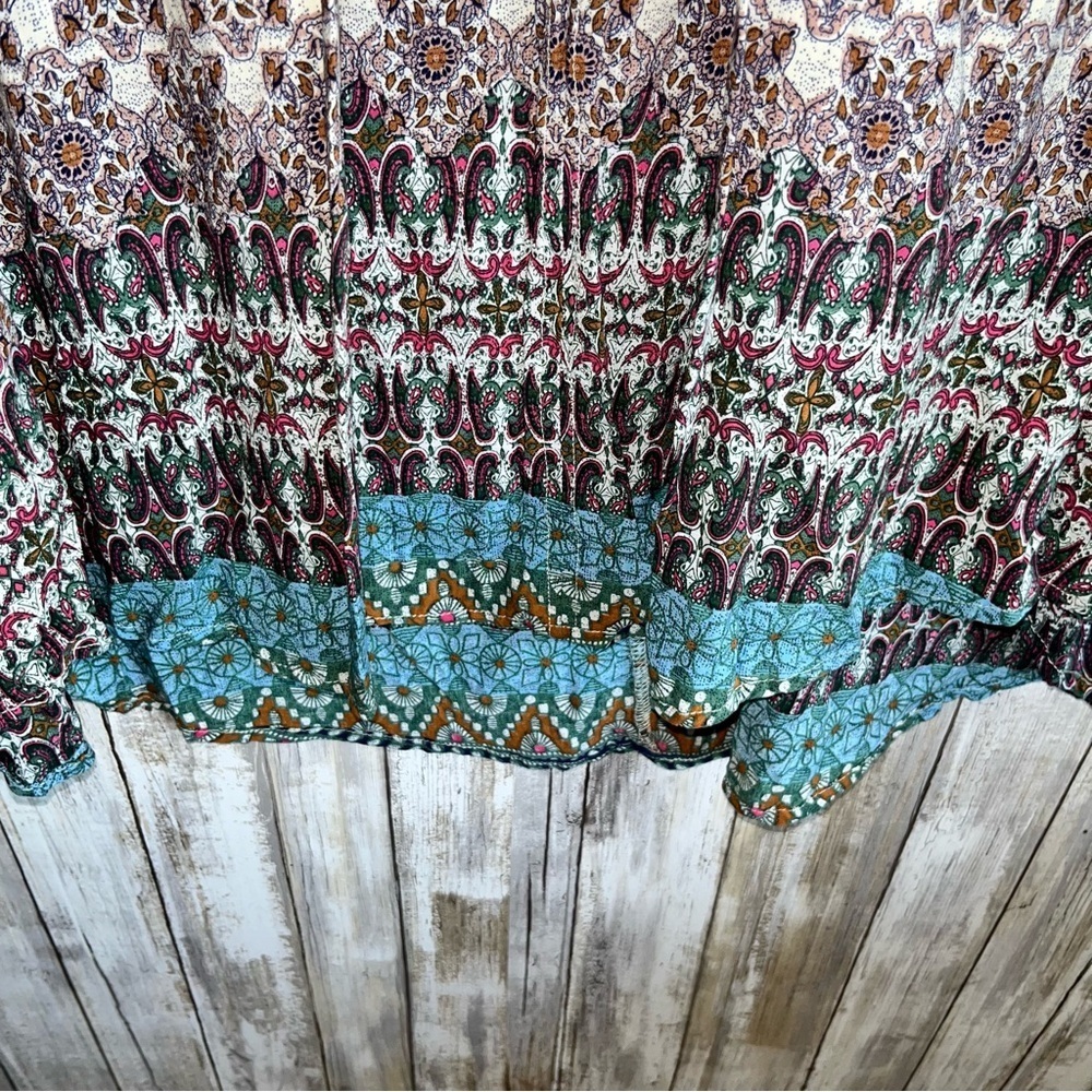 Umgee Boho Mixed Print Open Neck High Low Dress - Picture 2 of 5